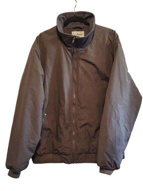 L.L. Bean Mens Olive green Full-Zip Nylon Jacket XXL With Fleece Lining Ribbed C